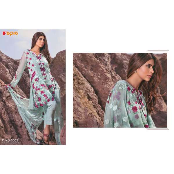 ZFP-6003 SKY BLUE ROSEMEEN BY FEPIC EMBROIDERED GEORGETTE SALWAR SUIT
