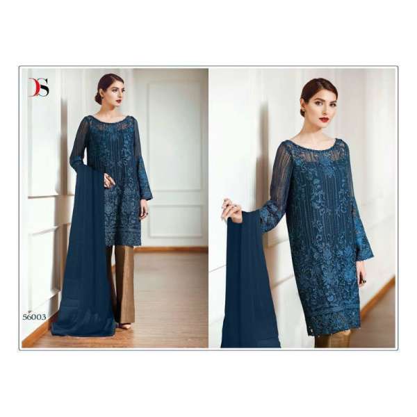 56003 BLUE EMBROIDERED GEORGETTE PAKISTANI DESIGNER STYLE SUIT 