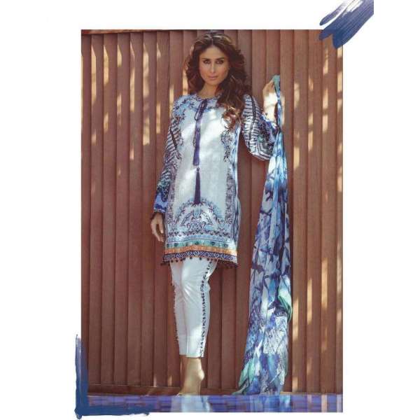 ZFM14 WHITE AND BLUE KAREENA KAPOOR STYLISH SPRING SUMMER LAWN SUIT