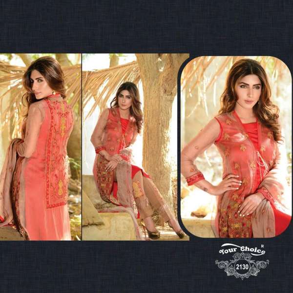 Orange & Brown Pakistani Designer Suit Fancy Party Dress
