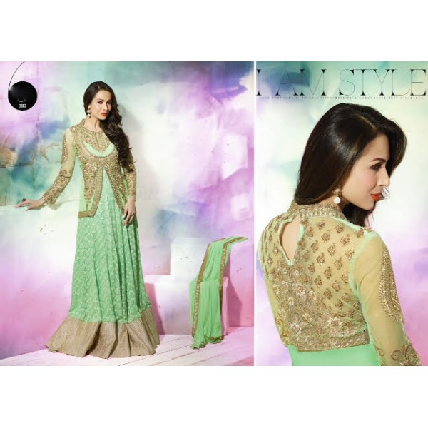 GL3802 Light Green GLOSSY MALAIKA ARORA ANARKALI DRESS