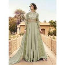 7108-C GREEN GLOSSY WEDDING WEAR LEHENGA GOWN