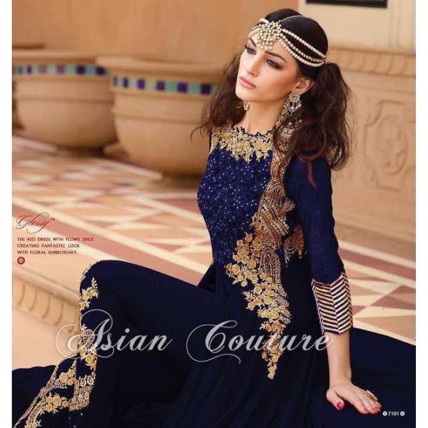 7101-C BLUE GLOSSY PARTY WEAR GEORGETTE DRESS