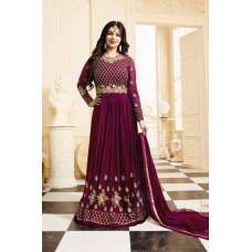 Plum Glossy Dress Maxi Designer Gown 