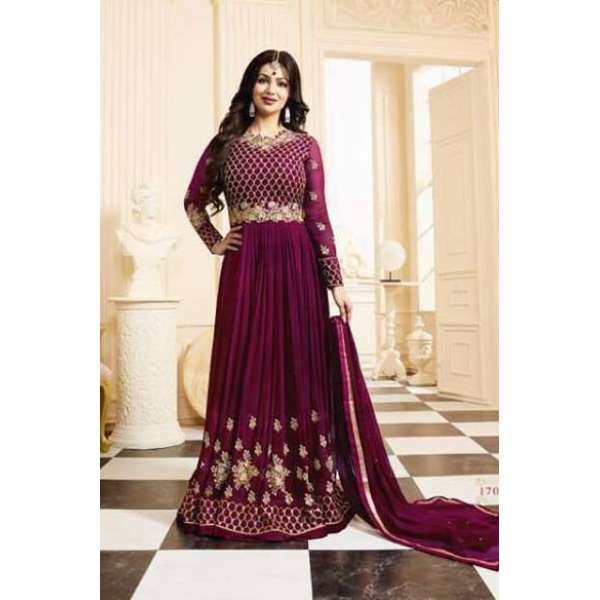 Plum Glossy Dress Maxi Designer Gown 