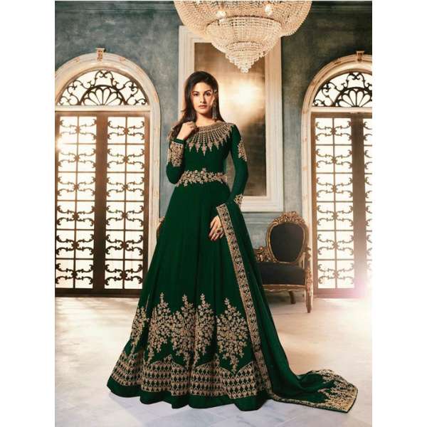 Green Indian Pakistani Wedding Wear Floor Length Anarkali Gown