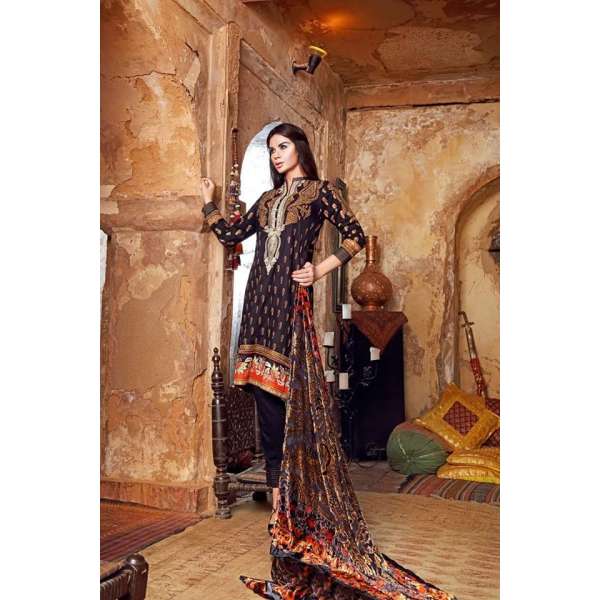 ZVL-19 BLACK RED WOOL GUL AHMAD SALWAR KAMEEZ SUIT
