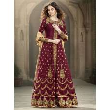 Maroon Embroidered Anarkali Dress Pakistani Gown