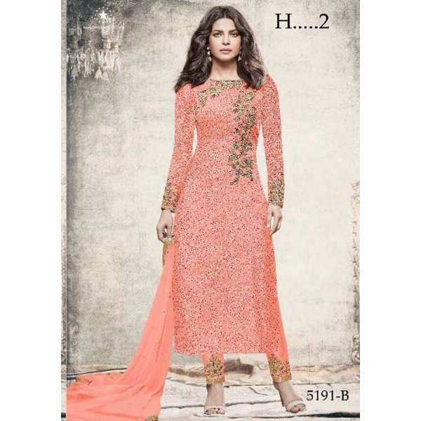 ZH5191-B PEACH HEROINE PRIYANKA CHOPRA STRAIGHT CUT SALWAR KAMEEZ