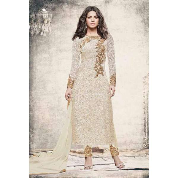H5191 CREAM HEROINE PRIYANKA CHOPRA STRAIGHT CUT SALWAR KAMEEZ