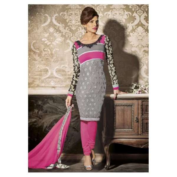 5127 SLEET GREY AND PINK HEROINE PRIYANKA CHOPRA GEORGETTE STRAIGHT CUT SUIT