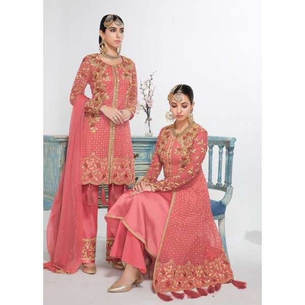 PEACHY PINK HEROINE INDIAN WEDDING PALAZZO SUIT