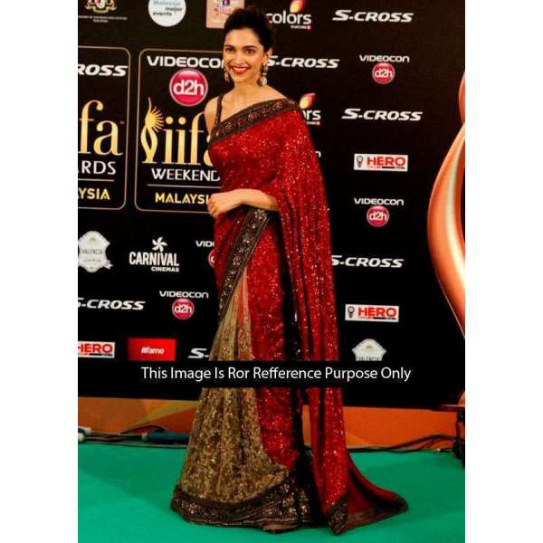 Deepika Padukone Bollywood Stylish Red IIfa Georgette Saree