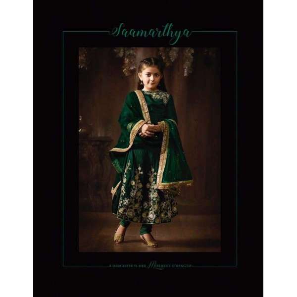 Green Girls Long Silk Dress Anarkali Indian Party Suit 