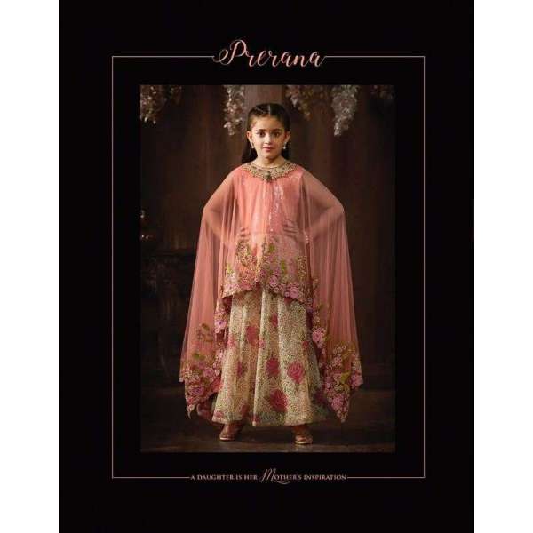 Peach Floral Printed Party Wear Anarkali Suit For Girls  