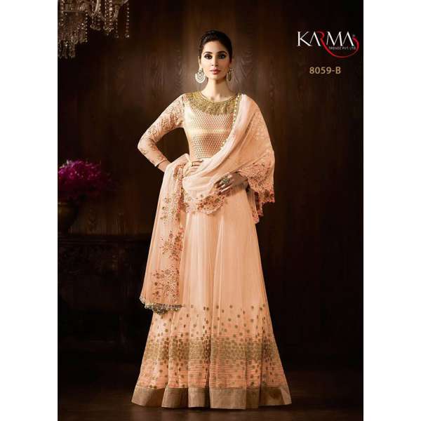 8059-B PEACH KARMA HEAVY GOLD EMBROIDERED WEDDING WEAR GOWN