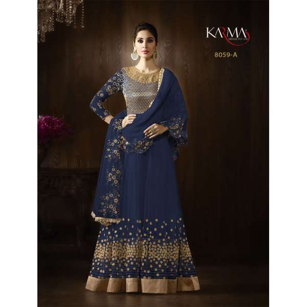 8059-A NAVY BLUE KARMA HEAVY GOLD EMBROIDERED WEDDING WEAR GOWN