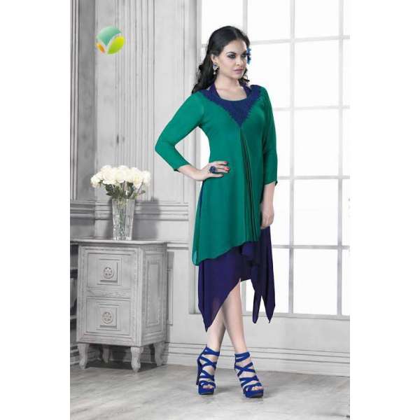 Green & Blue Pakistani Designer Casual Kurti Dress