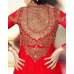 L19001 FIESTA RED LAVINA HEAVY EMBRIODERD DESIGNER DRESS