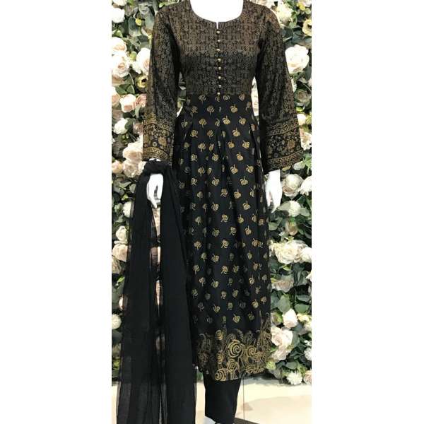 Black Readymade Linen Party Wear Dress