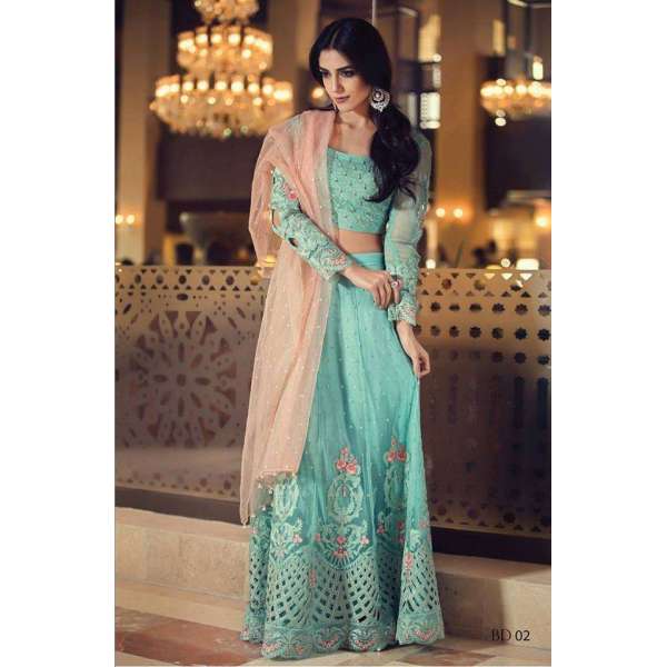 BD-02 Turquoise Maria B BEST SELLER Replica Anarkali Lengha Style Suit