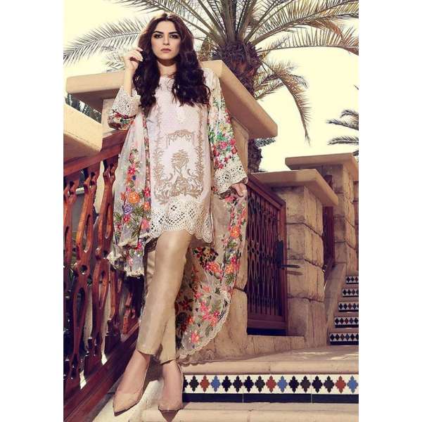 ZMB-12A WHITE AND BEIGE LAWN EMBROIDERED SUIT 