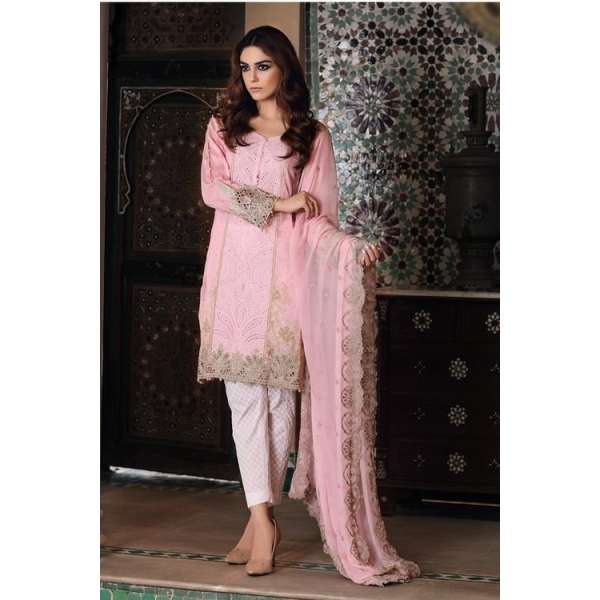 Rose Tan Pink Maria B Embroidered Readymade Suit