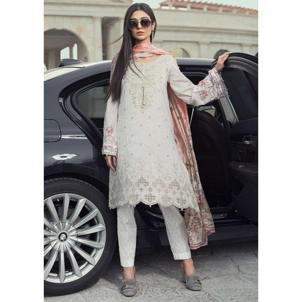 MB10-B WHITE MARIA B LUXURY READY TO WEAR SPRING LAWN SUIT Small 