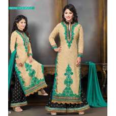 BEIGE AND BLACK STRAIGHT CUT INDIAN PALAZZO SUIT