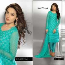 TURQUOISE PARTY WEAR EMBROIDERED CHURIDAR SUIT