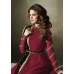11019 Stunning Red Lycra Jacquard Semi Stitched Anarkali Suit With Velvet Shawl