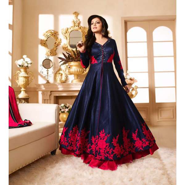 90001 NAVY BLUE AND RED LT NITYA PARTY WEAR ANARKALI SUIT 