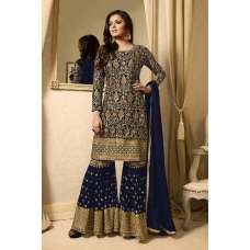 NAVY BLUE EMBELLISHED GHARARA PENT DRESS
