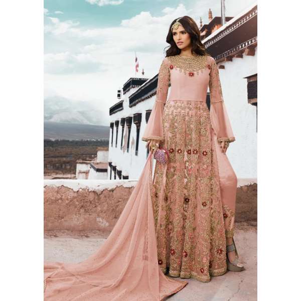 Peach Pink Long Party Dress
