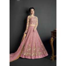 Pink Party Dress Heavy Embroidered Net Indian Gown 