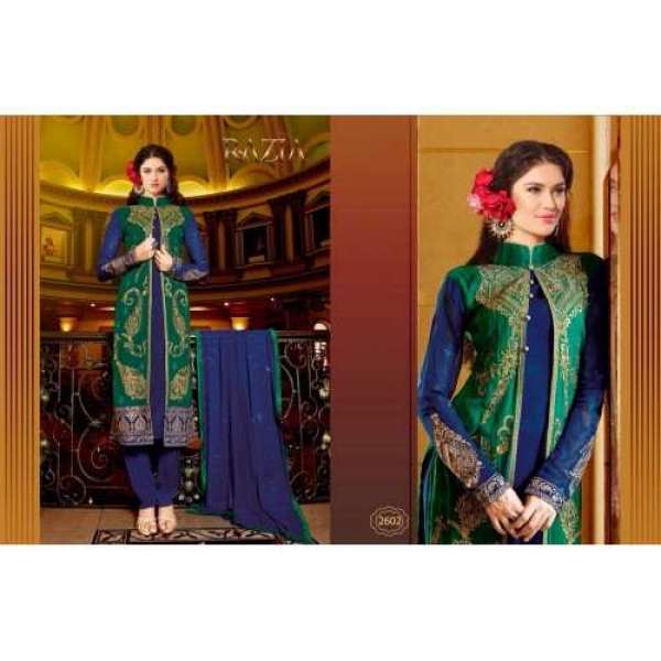 BLUE AND GREEN MARIA B STYLE PAKISTANI SUIT