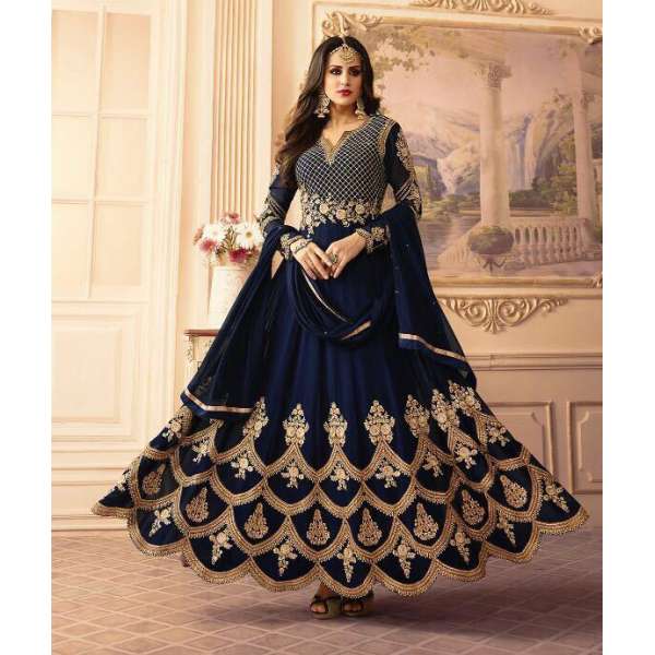 SA-103 NAVY BLUE SAJJAN ALAAMIN PUNJABI STYLE ANARKALI OUTFIT