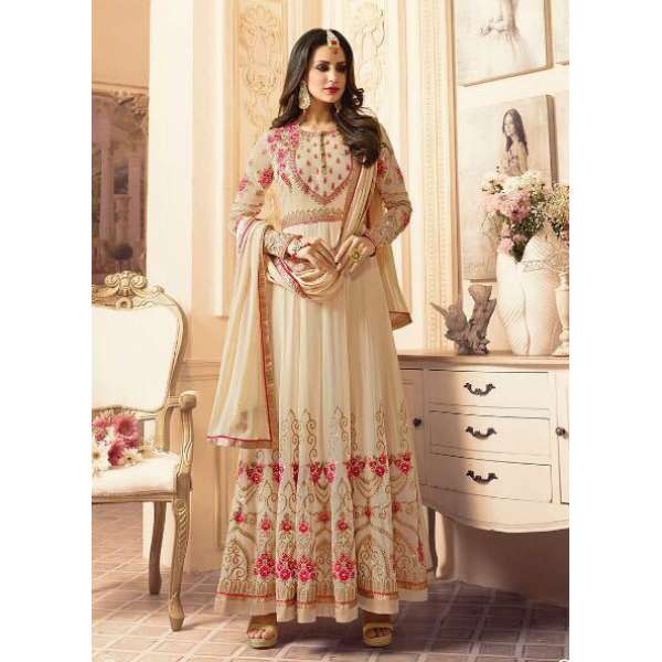 SA-106 BEIGE SAJJAN ALAAMIN PUNJABI STYLE ANARKALI OUTFIT