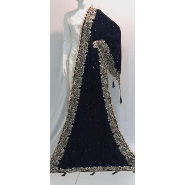 Black Fancy Velvet Winter Pakistani Shawl 