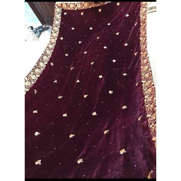 Maroon Embroidered Velvet Shawl