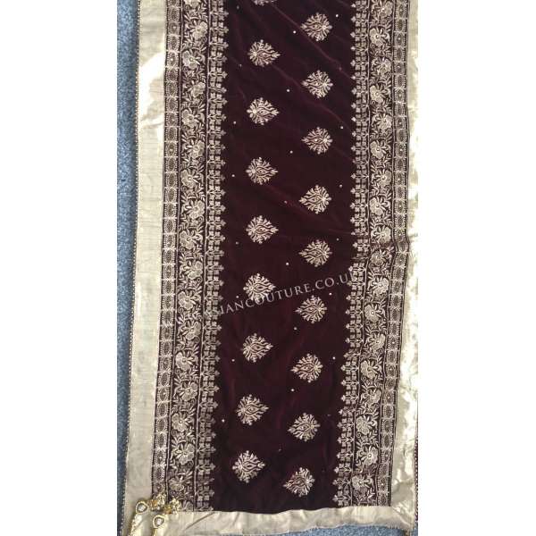 Plum Heavy Embroidered Traditional Velvet Shawl