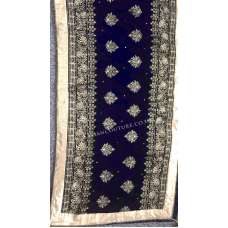 Navy Blue Gold Heavy Embroidered Velvet Shawl