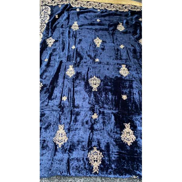 Blue Embroidered Velvet Shawl