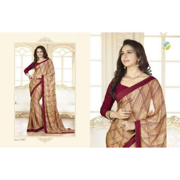 17347 MAROON AND BEIGE SHEESHA STAR WALK-18 GEORGETTE PRINTED SAREE
