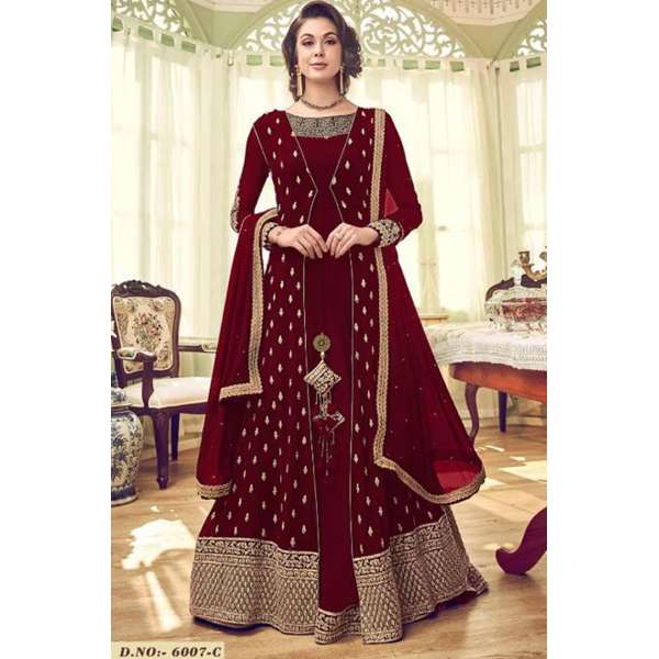 RED GEORGETTE INDIAN JACKET STYLE PARTY WEAR 