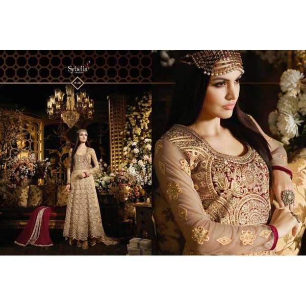 S46 BEIGE BLOSSOM SYBELLA DESIGNER LEHENGA DRESS