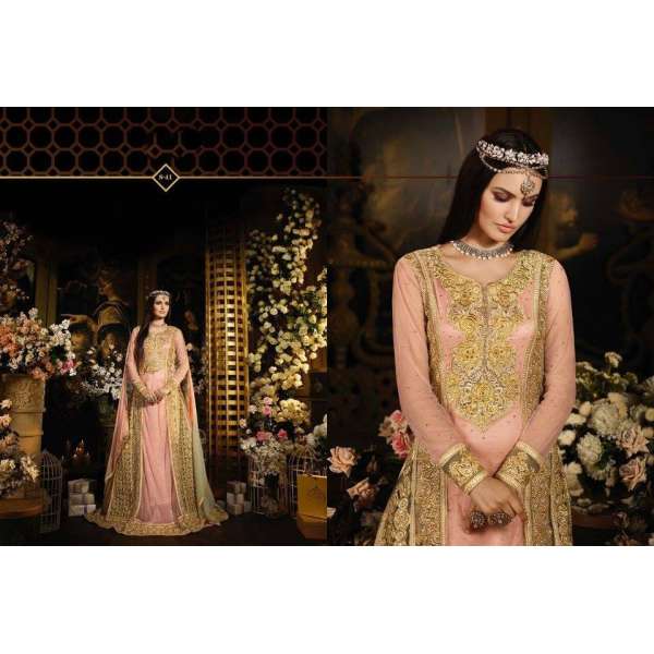 S41 PEACH AND GOLD BLOSSOM SYBELLA DESIGNER LEHENGA DRESS