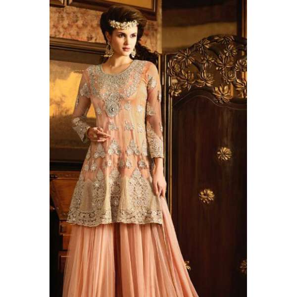 S-63 PEACH SYBELLA ANGELLIQUE WEDDING WEAR DRESS