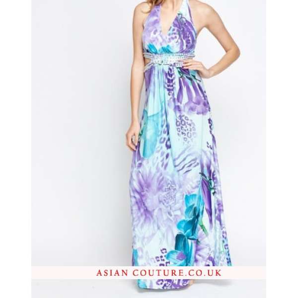 Lovely Encrusted Open Back Printed Maxi Dress