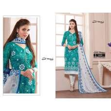 Teal White Embroidered Dress Cotton Summer Suit 